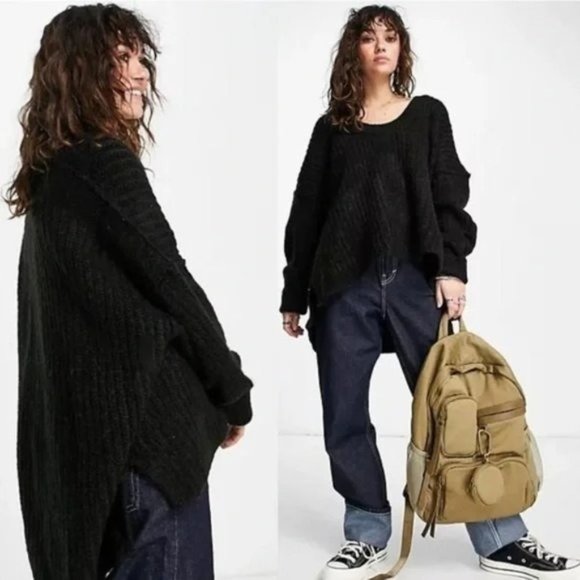 FREE PEOPLE Blue Bell Oversized Sweater Soft Knit - Medium Black NWT - Picture 2 of 4